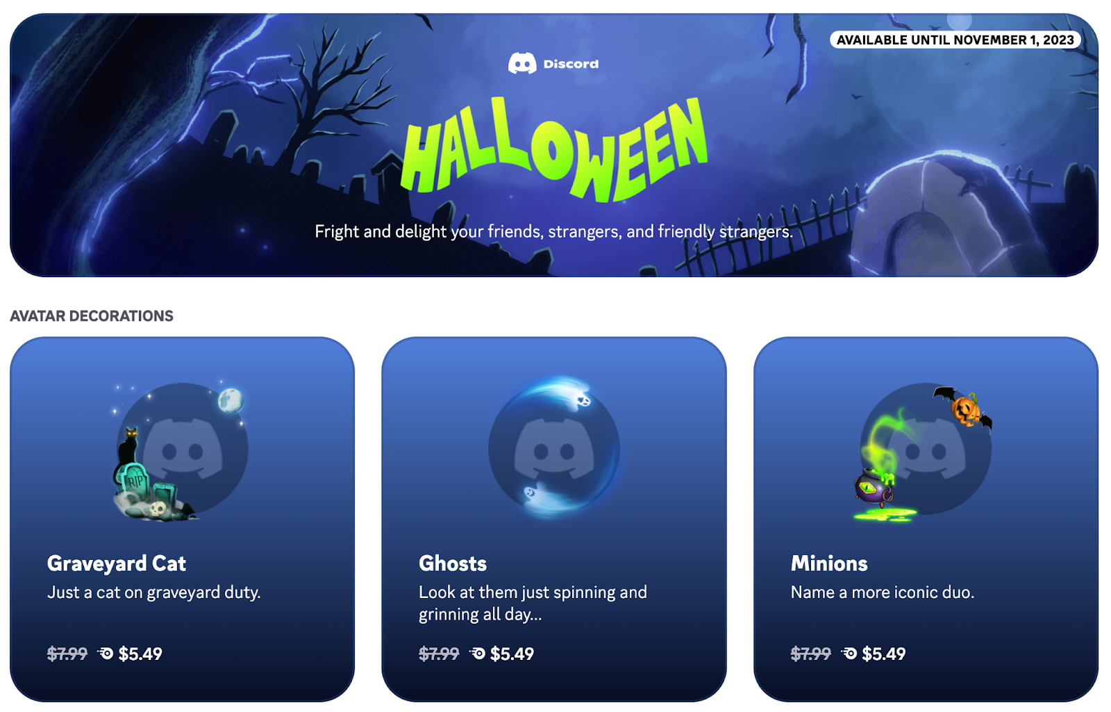 A preview of the Halloween-specific Shop section.