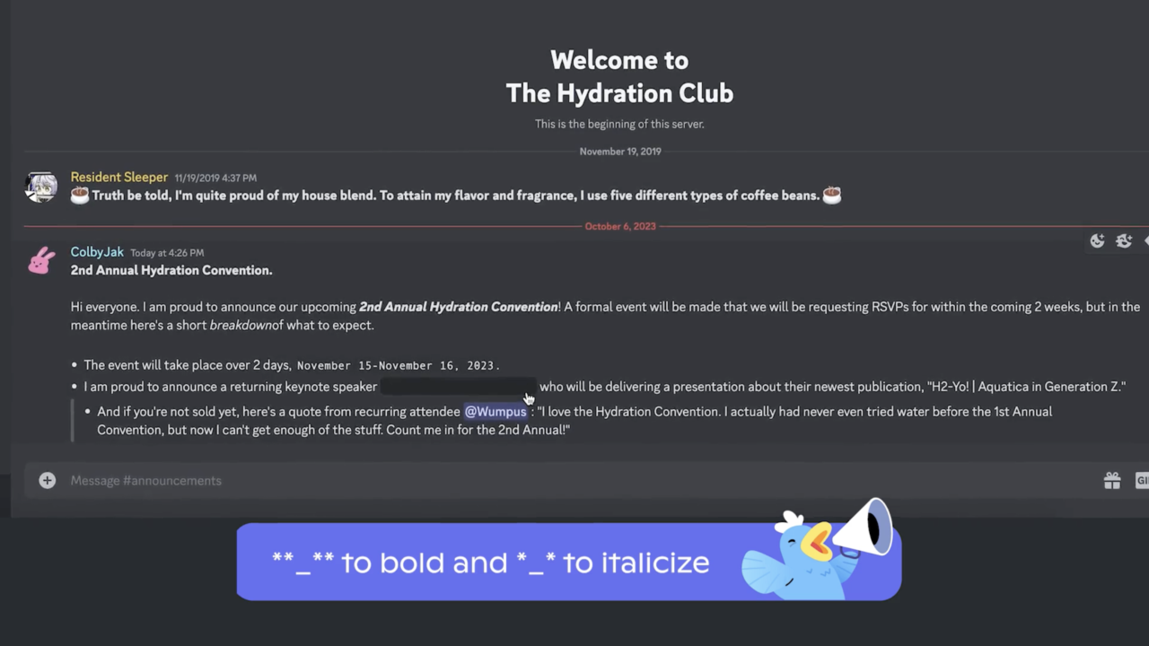 A very long Discord message posted in a channel. It’s using formatting to make the message easier to parse through. 
