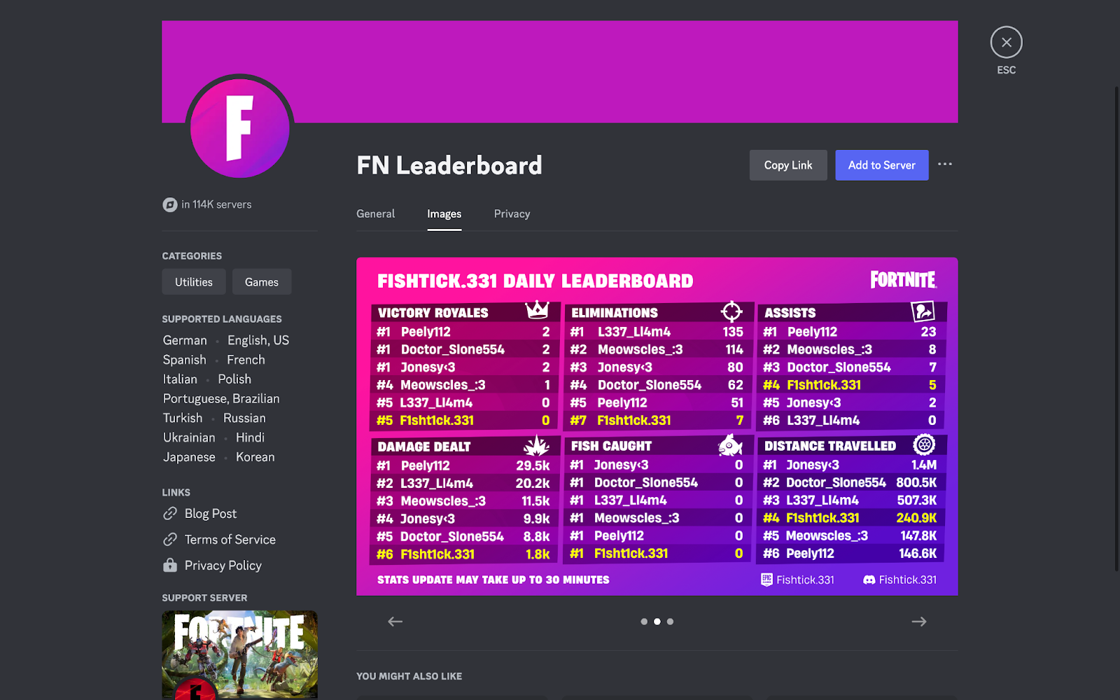 A screenshot of FN Leaderboard’s App Directory listing.