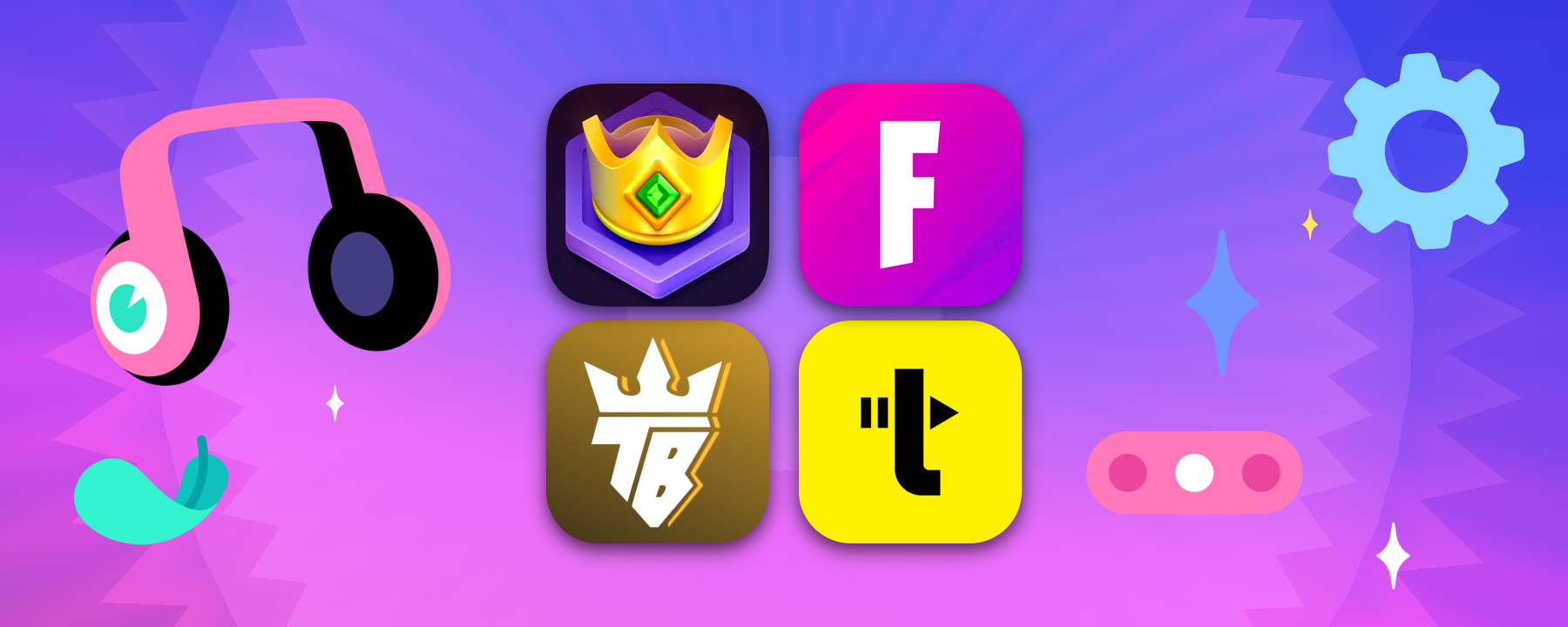 The logos for Tourney Bot, Guess the Rank, FN Leaderboard, and TREBEL.